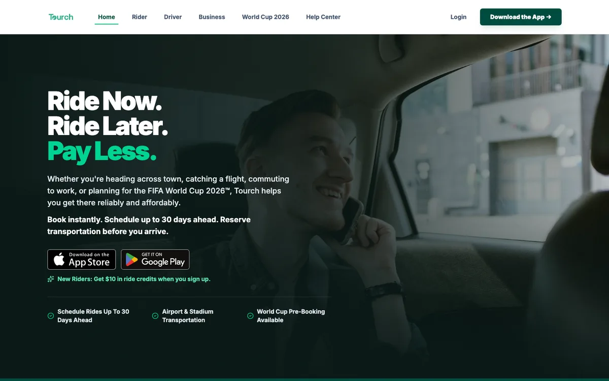 Tourch: screenshot of the live site